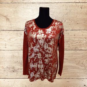 Red and Silver Poly-Spandex Pullover Top Tru Self Small